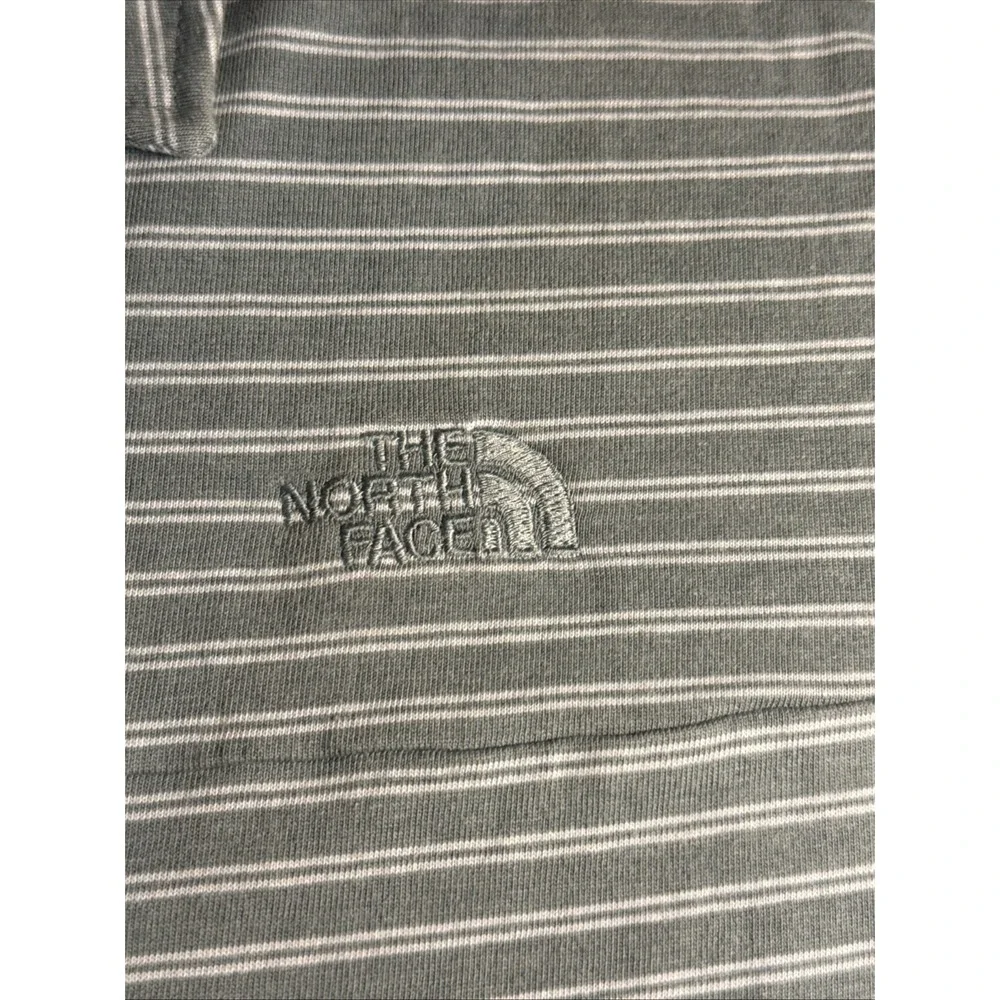 The North Face Mens Large Polo Shirt Greenish Gray Striped Short Sleeve Casual